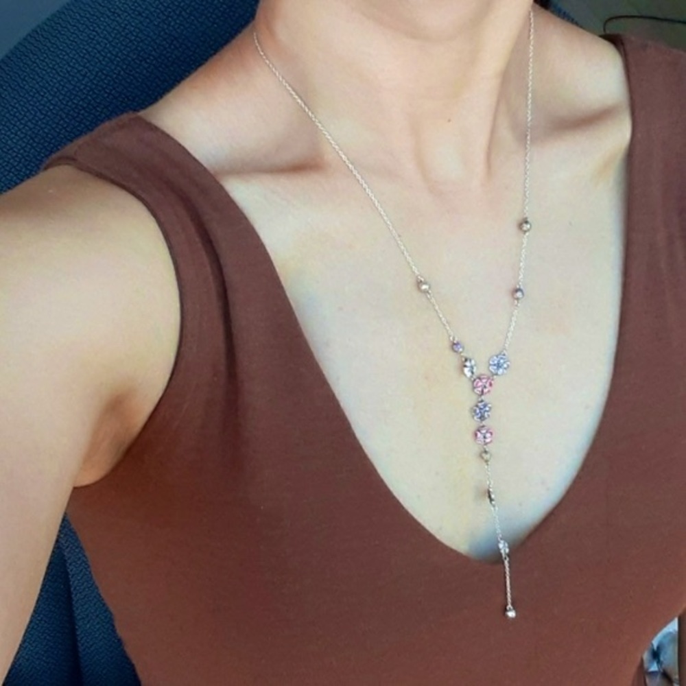 925 Sterling Silver Floral Enamel Lariat Necklace